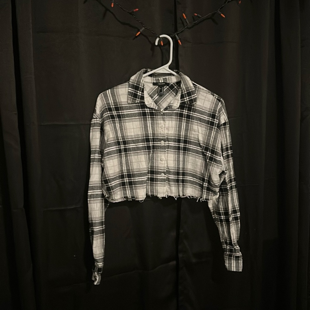 ladies Flannel Crop Long Sleeve XS